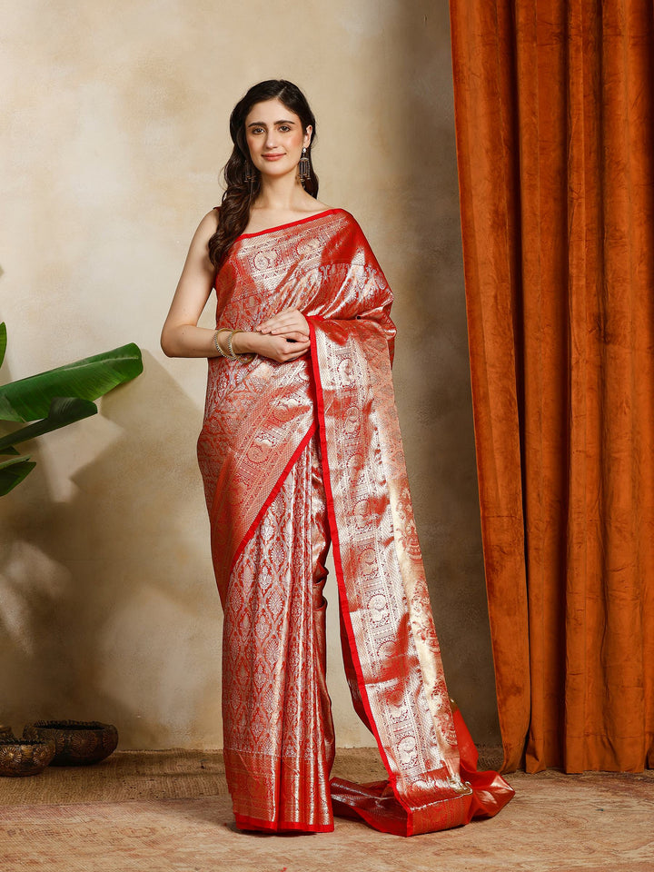 Rust Kalamkari Woven Design Art Silk Saree