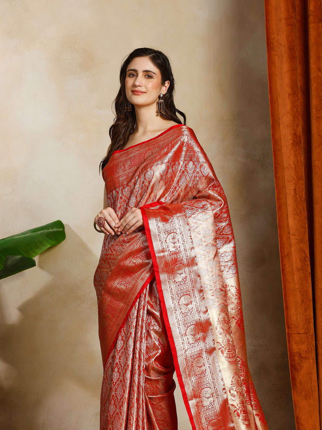 Rust Kalamkari Woven Design Art Silk Saree