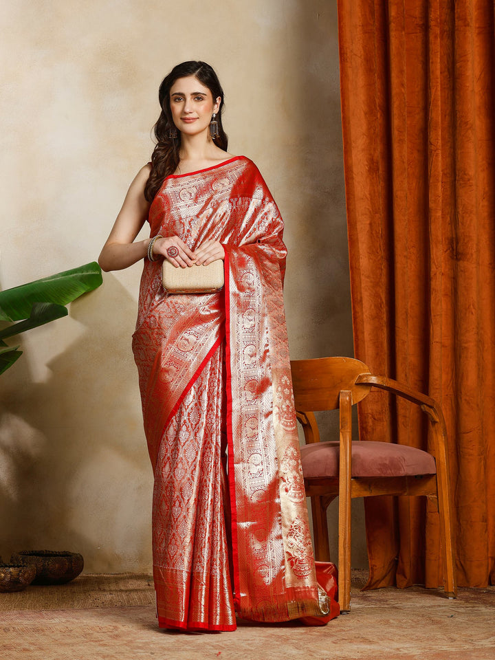 Rust Kalamkari Woven Design Art Silk Saree
