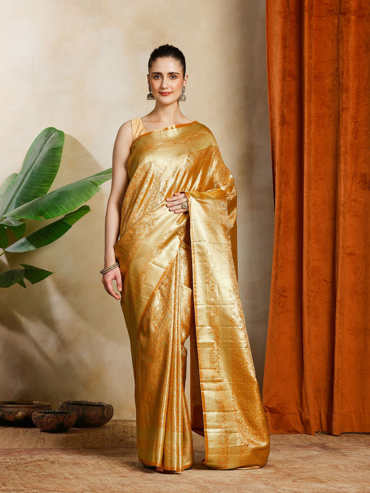 Mustard Kalamkari Woven Design Art Silk Saree