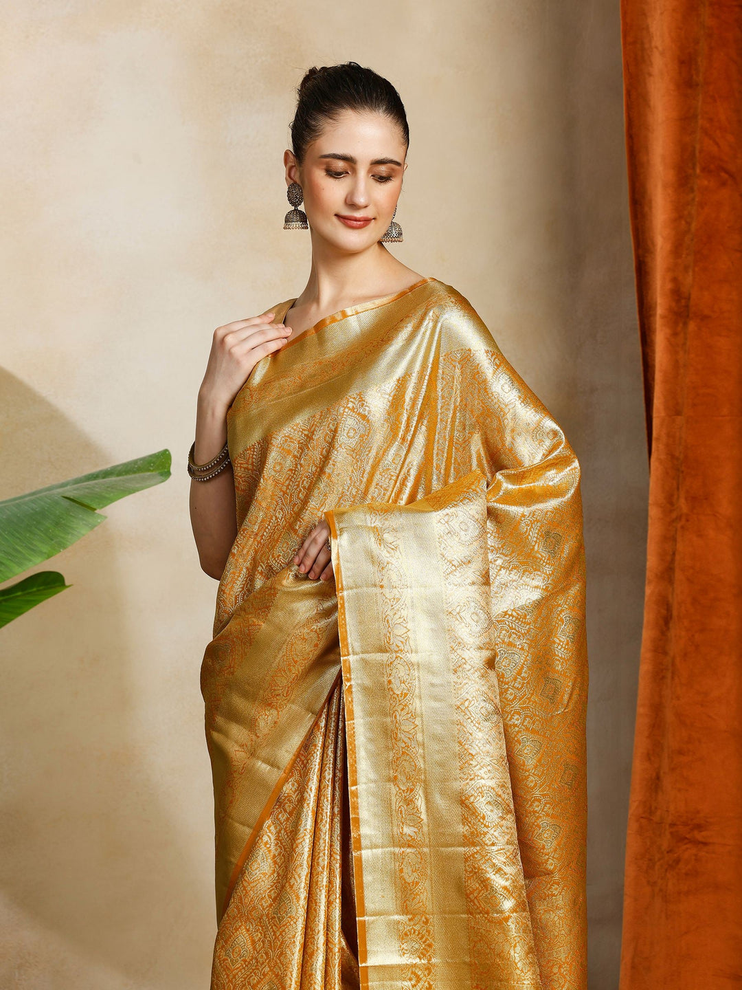 Mustard Kalamkari Woven Design Art Silk Saree
