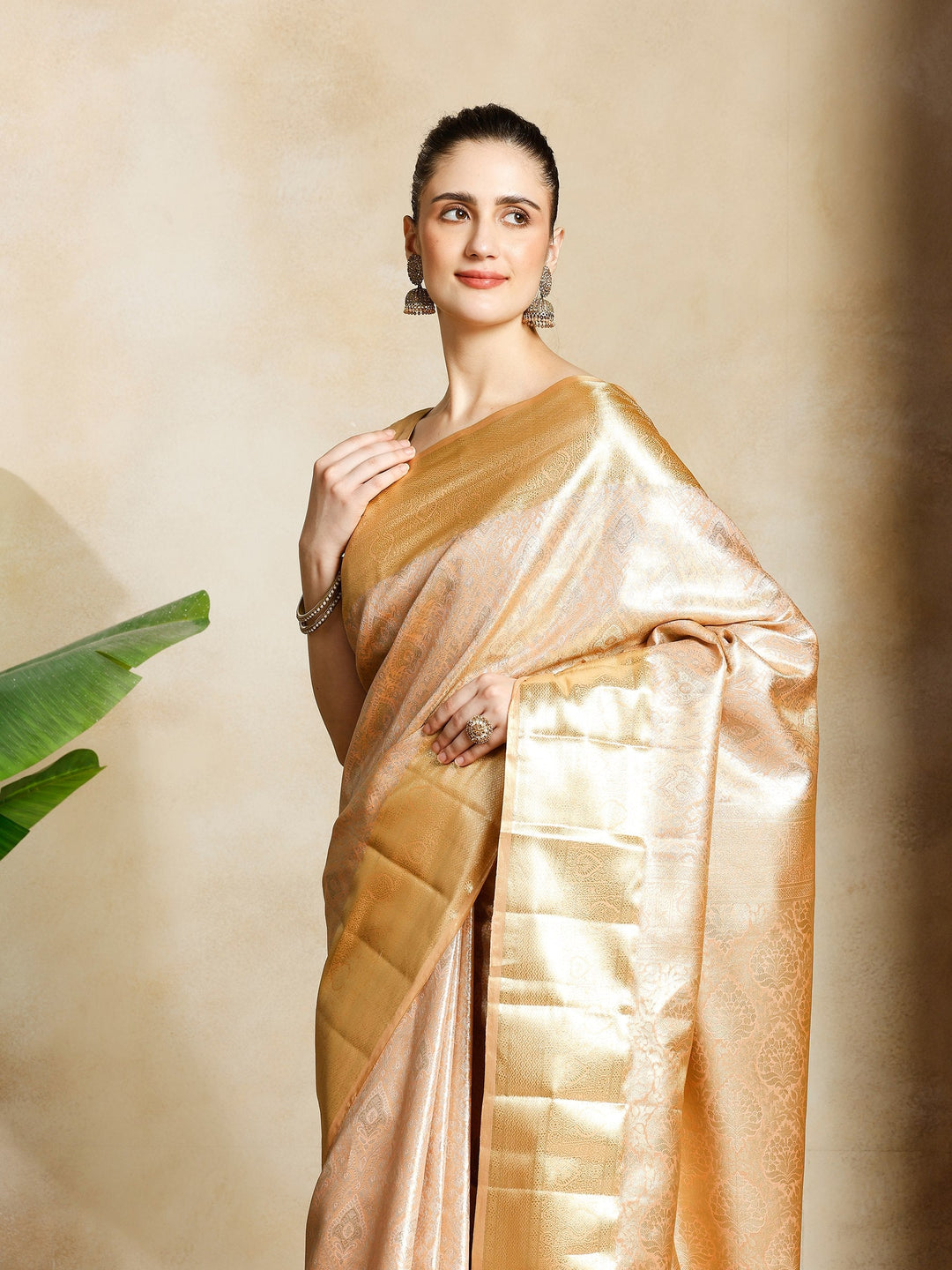 Peach Kalamkari Woven Design Art Silk Saree