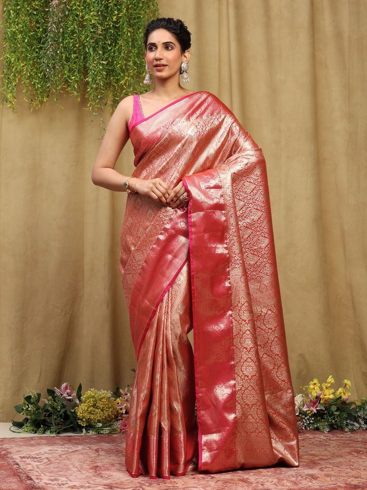 Rust Kalamkari Woven Design Art Silk Saree