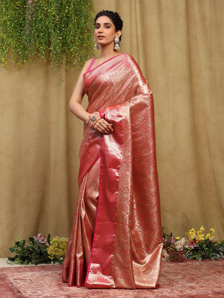 Rust Kalamkari Woven Design Art Silk Saree