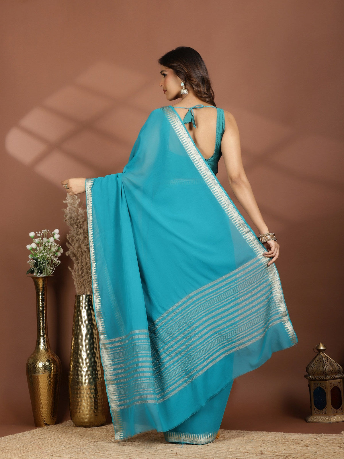 Firozee Zari Work Chiffon Saree