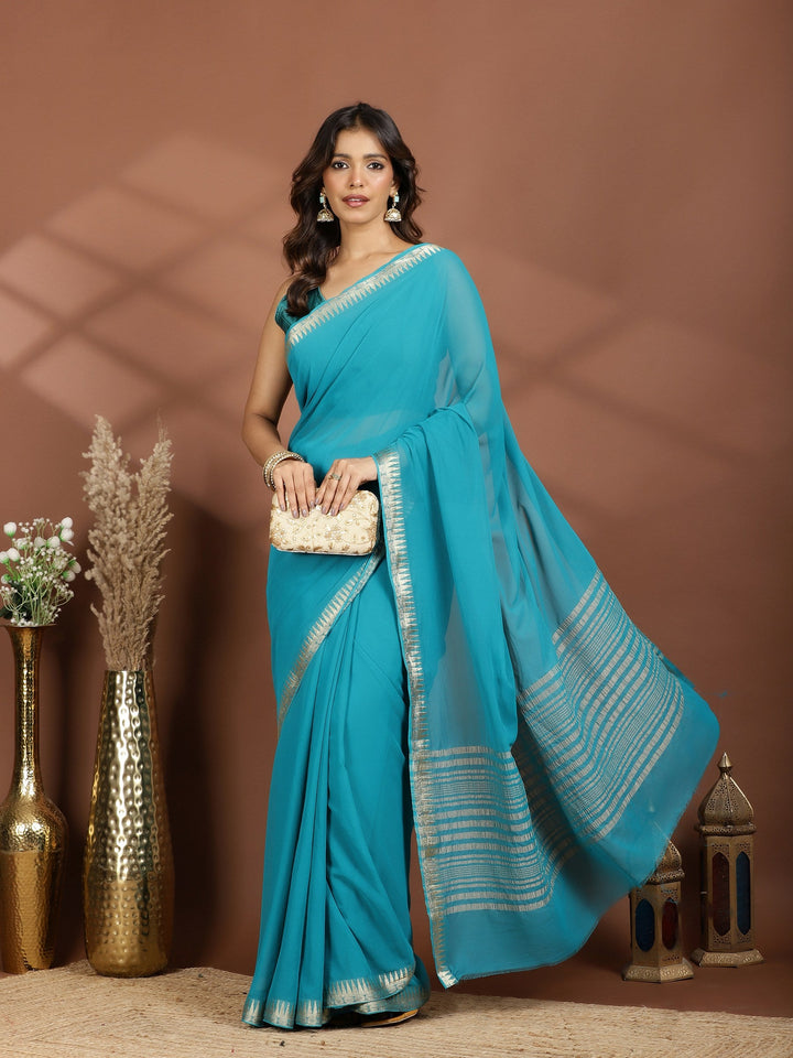 Firozee Zari Work Chiffon Saree