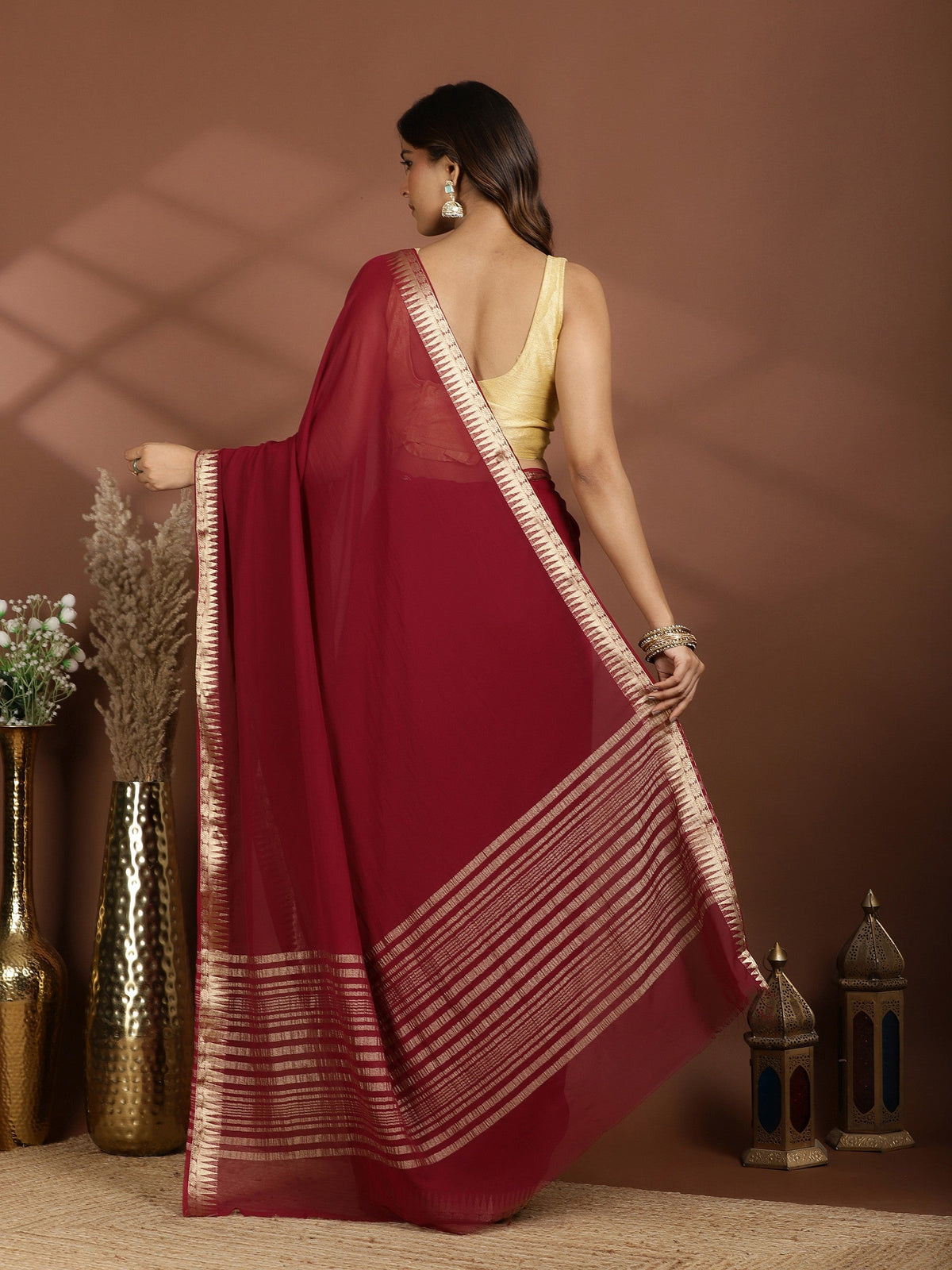 Magenta Zari Work Chiffon Saree