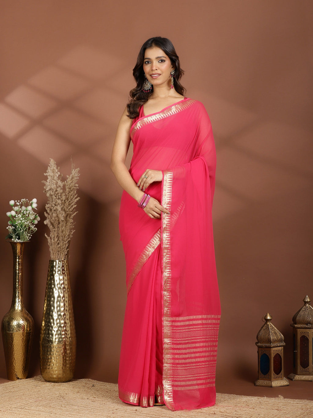 Rani Zari Work Chiffon Saree