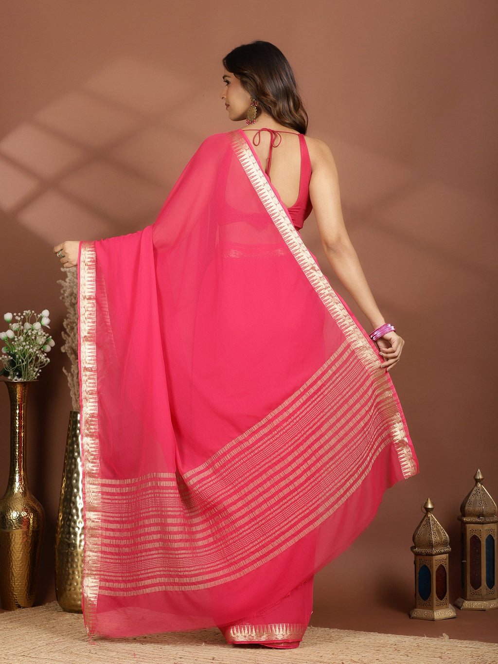 Rani Zari Work Chiffon Saree