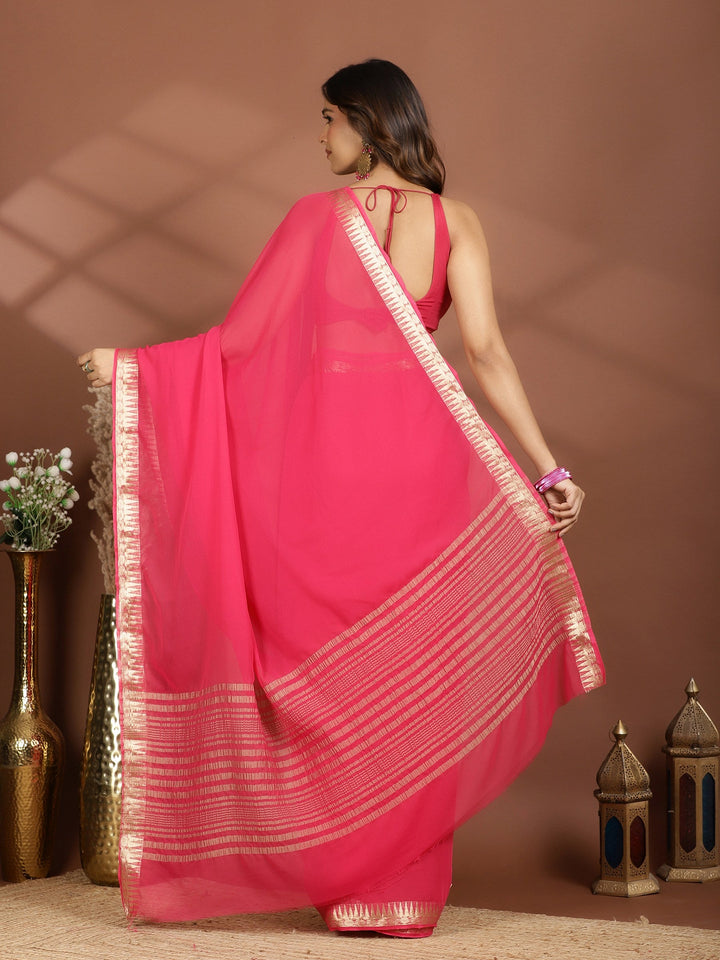 Rani Zari Work Chiffon Saree