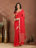 Red Zari Work Chiffon Saree