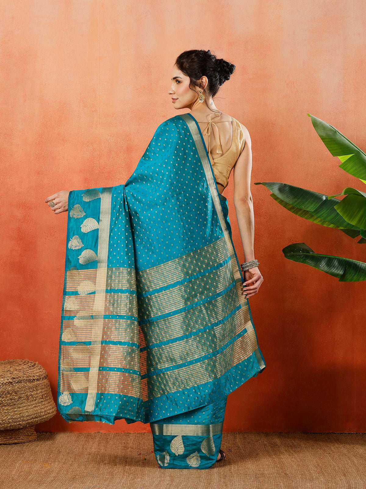 Firozee Zari Booti Art Silk Saree