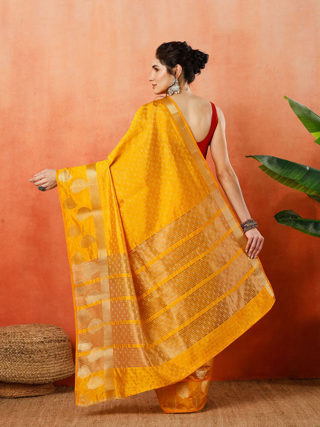 Mustard Zari Booti Art Silk Saree