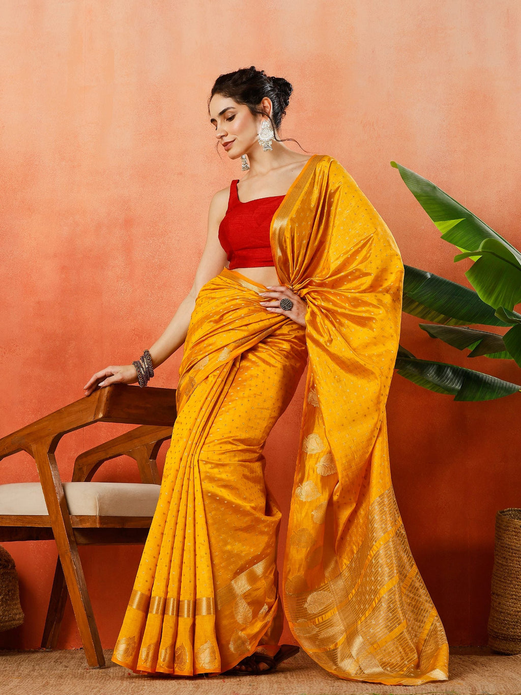 Mustard Zari Booti Art Silk Saree