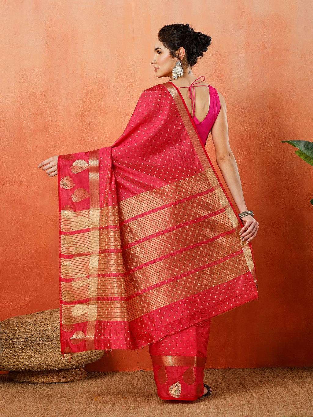 Pink Zari Booti Art Silk Saree