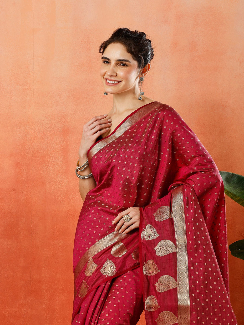 Wine Zari Booti Art Silk Saree