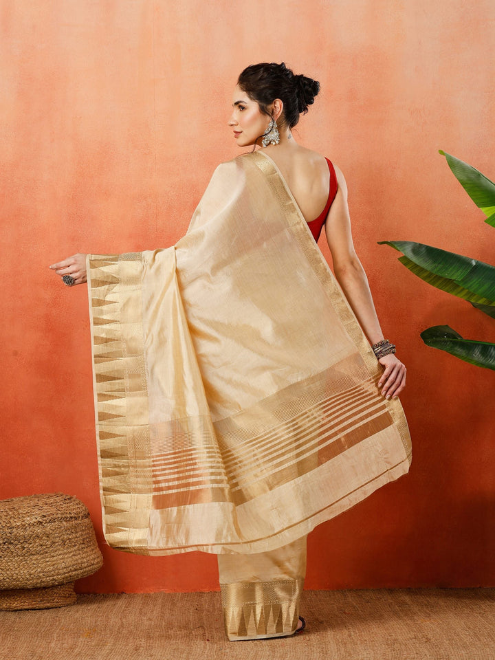 Beige Zari Work Art Silk Saree