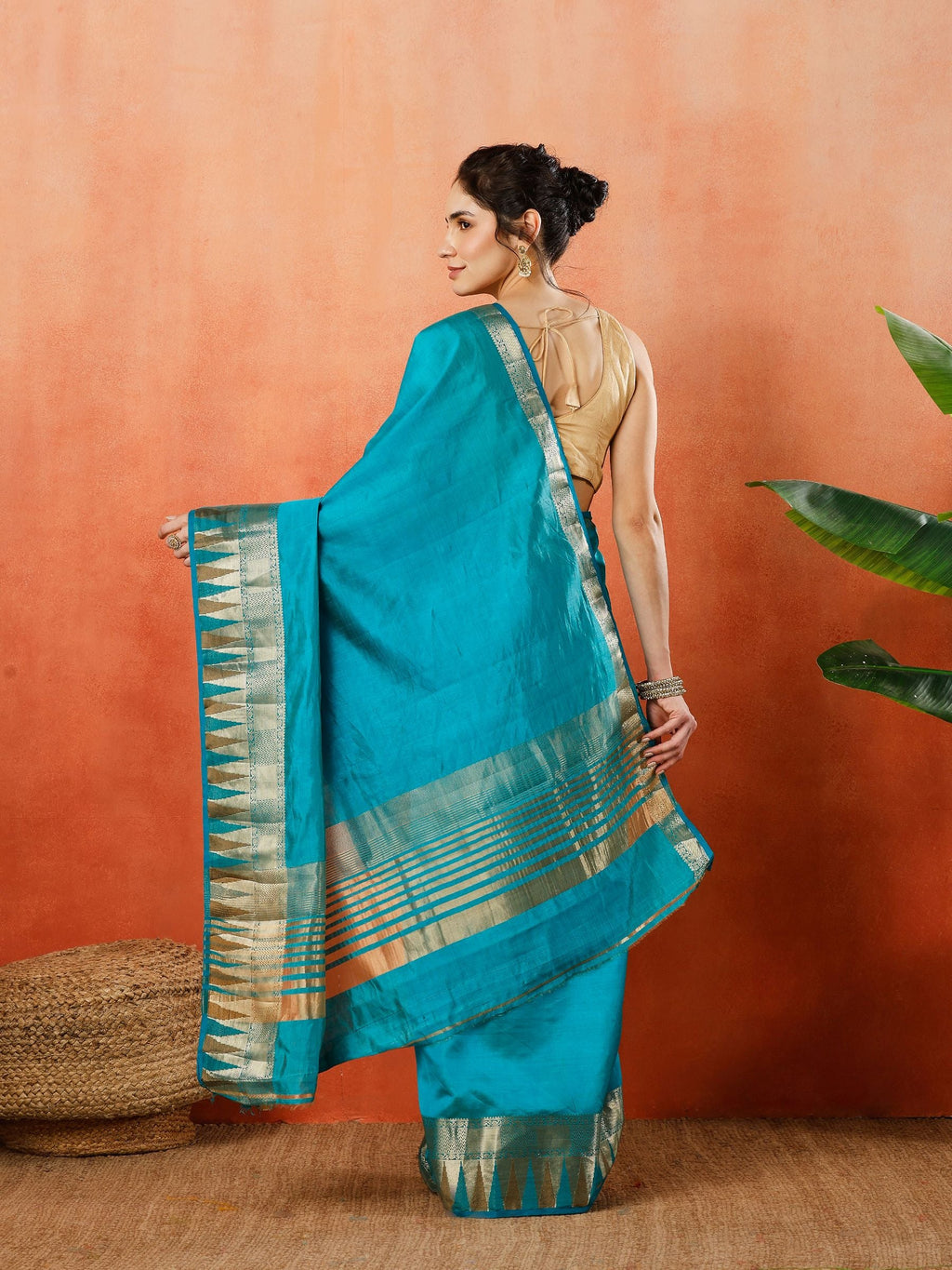 Firozee Zari Work Art Silk Saree