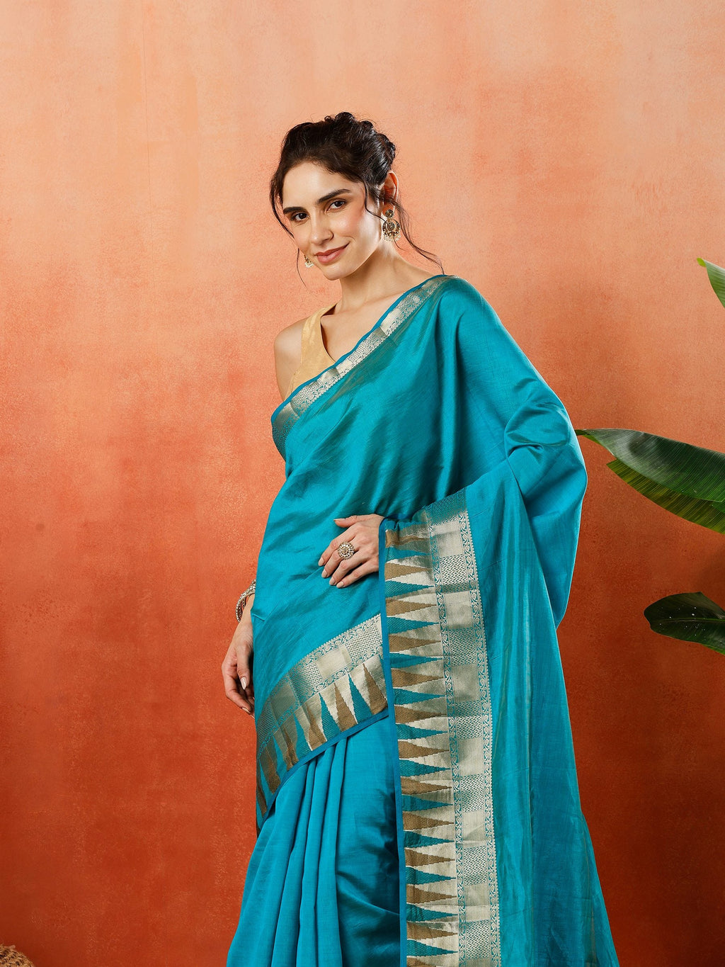 Firozee Zari Work Art Silk Saree