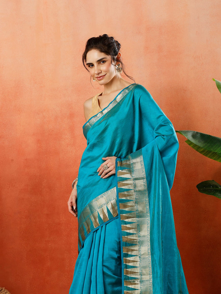 Firozee Zari Work Art Silk Saree