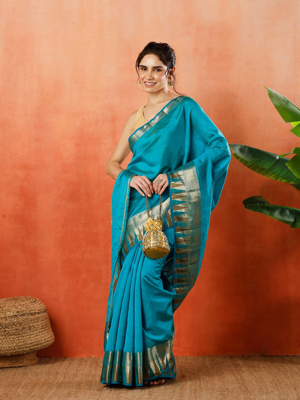 Firozee Zari Work Art Silk Saree