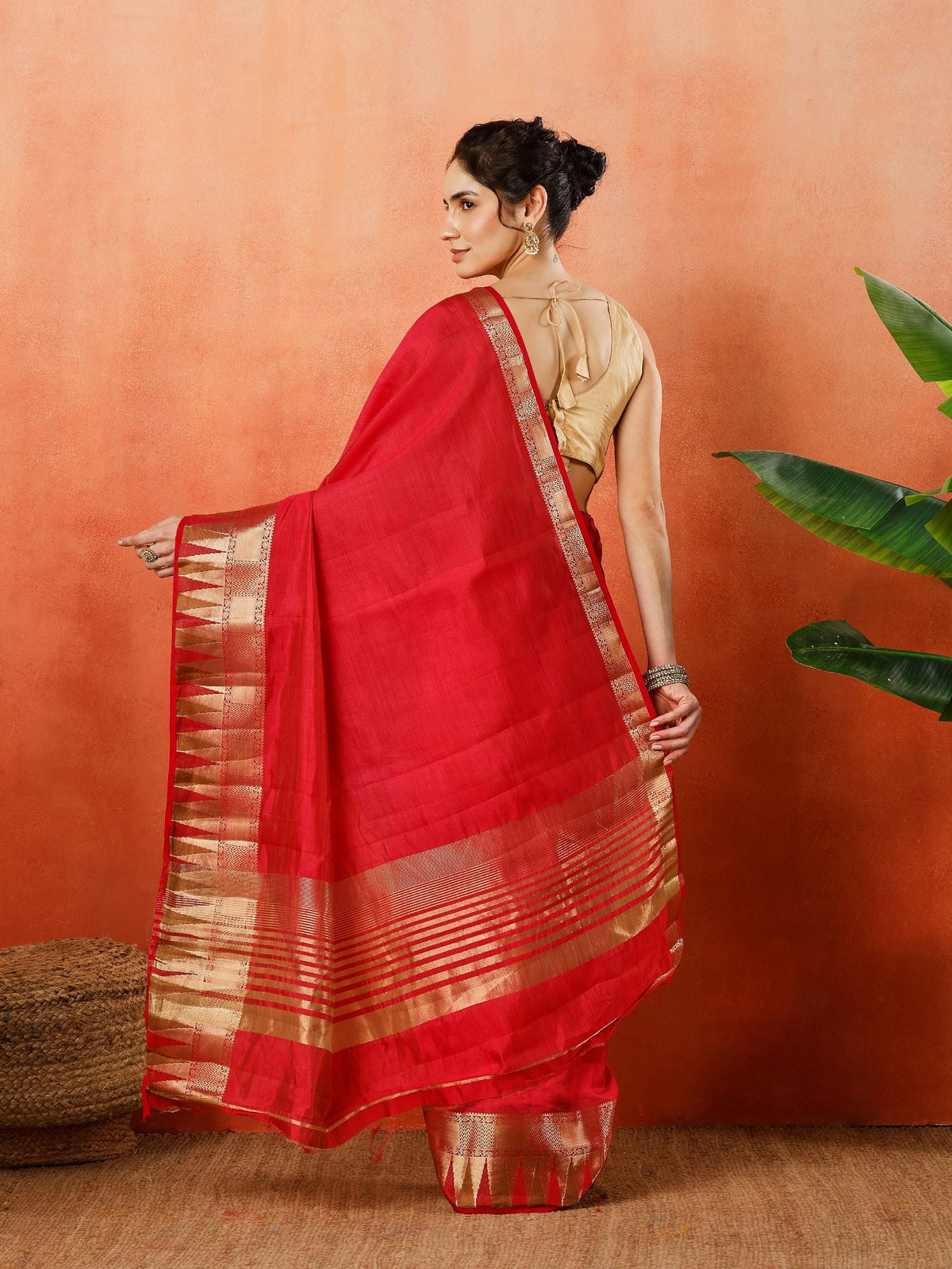 Hot Pink Zari Work Art Silk Saree