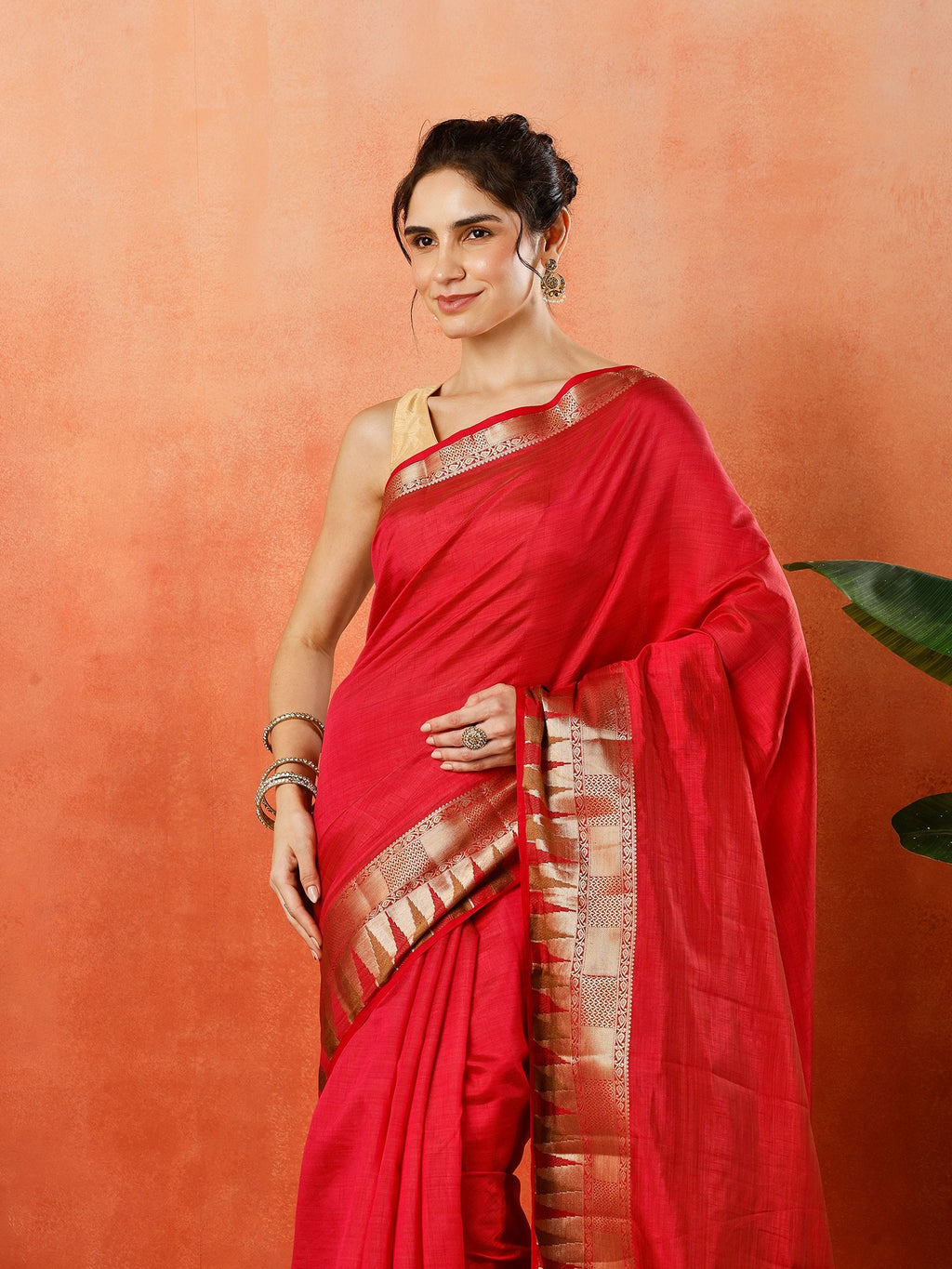 Pink Zari Work Art Silk Saree