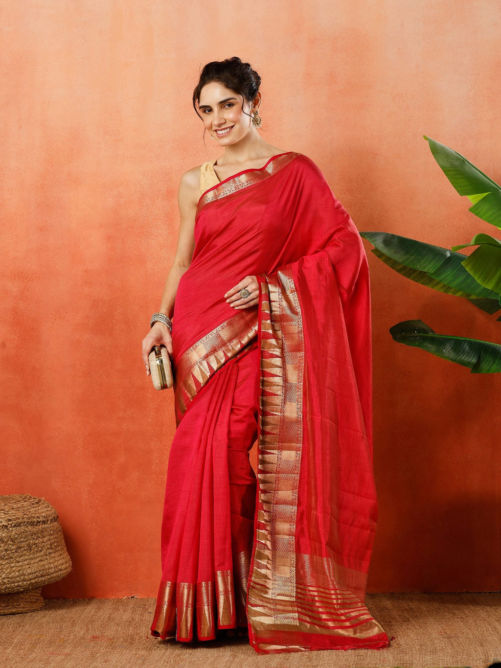 Pink Zari Work Art Silk Saree
