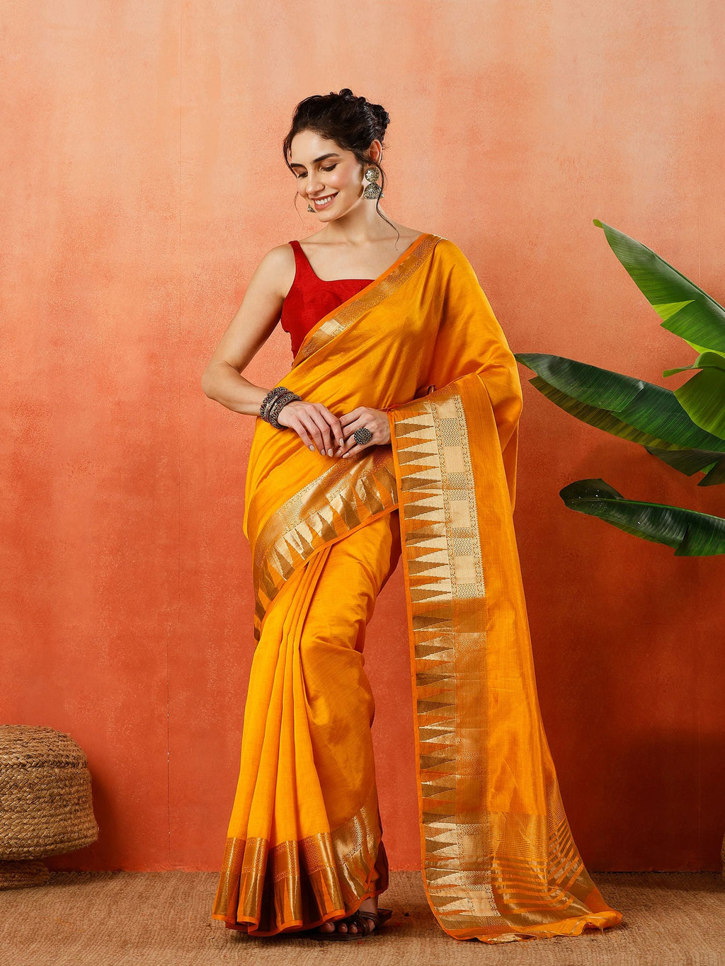 Mustard Zari Work Art Silk Saree