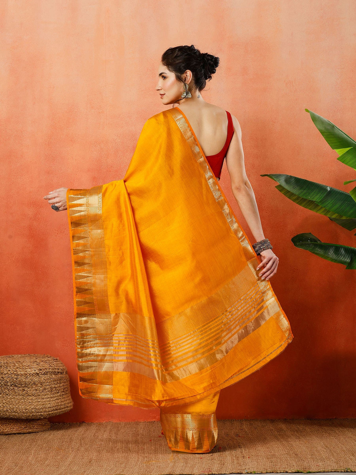 Mustard Zari Work Art Silk Saree