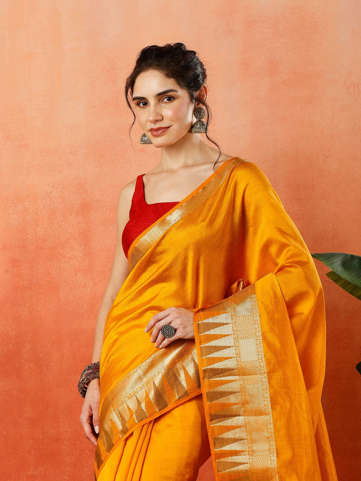 Mustard Zari Work Art Silk Saree