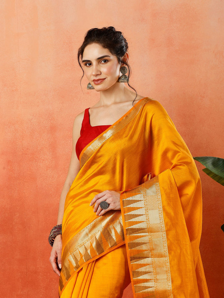 Mustard Zari Work Art Silk Saree