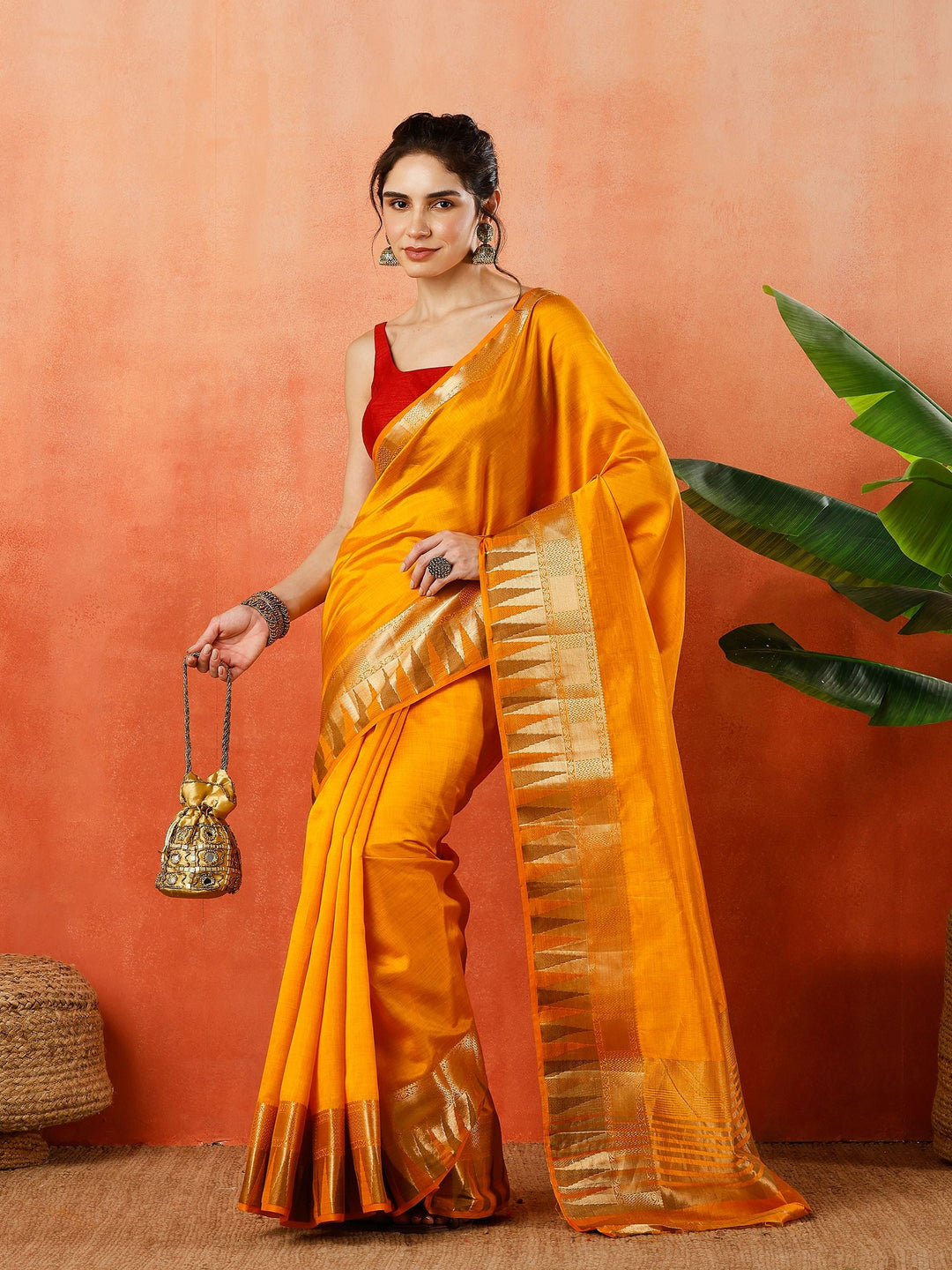 Mustard Zari Work Art Silk Saree