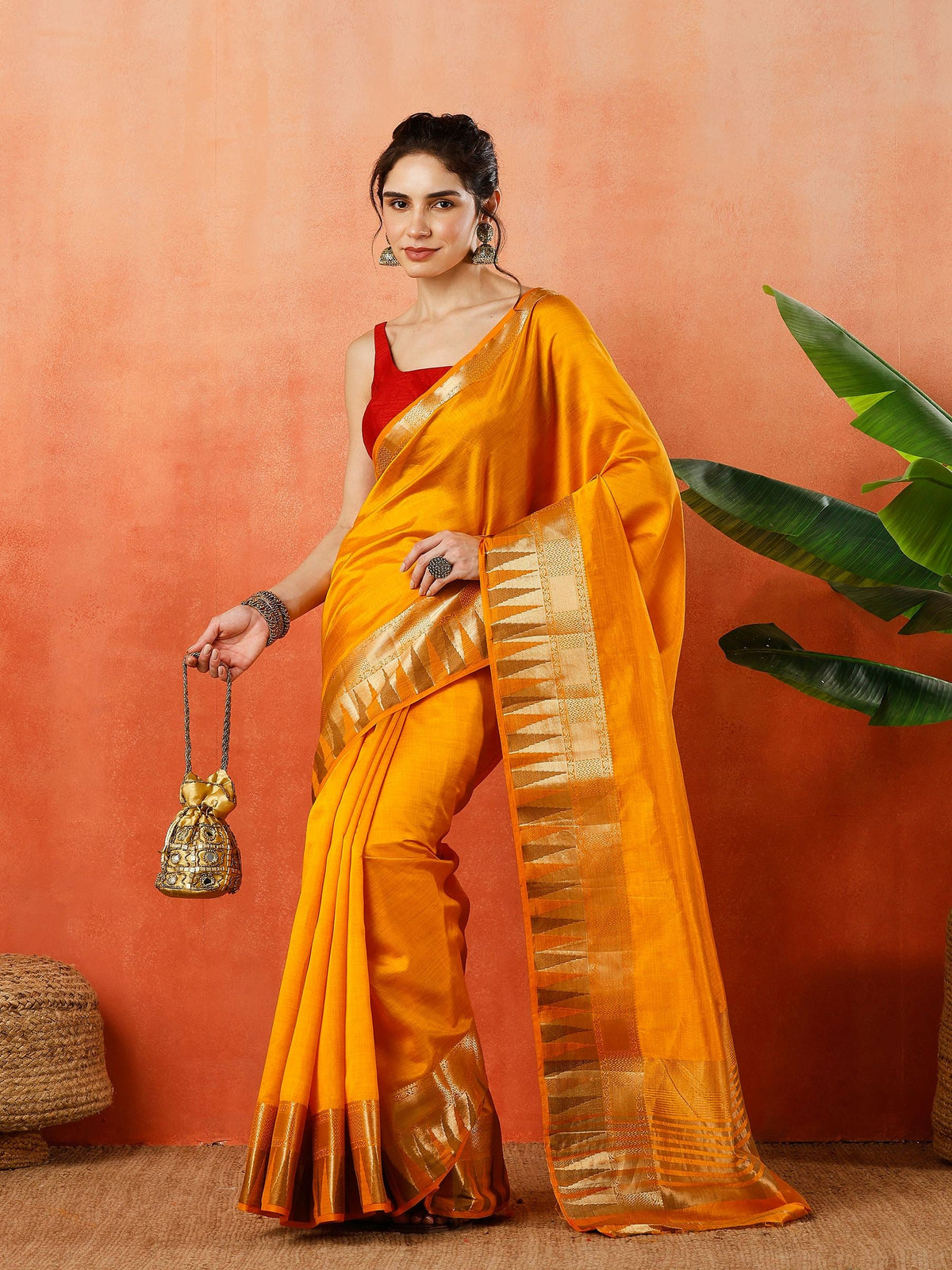Mustard Zari Work Art Silk Saree