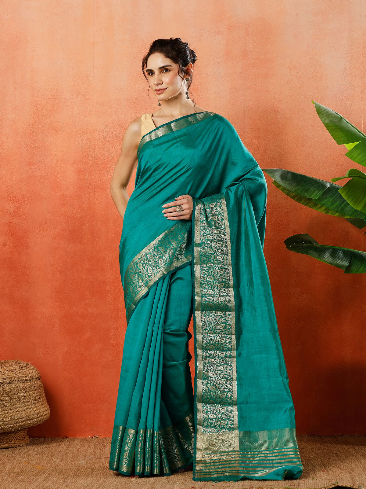 Green Zari Work Art Silk Saree