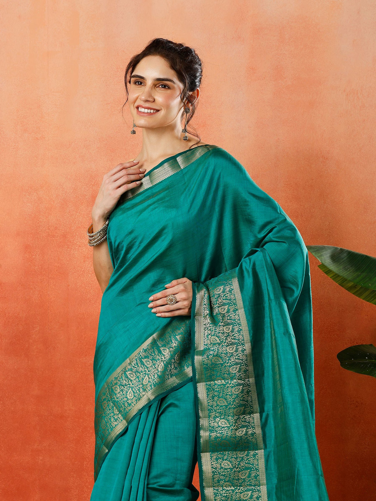 Green Zari Work Art Silk Saree