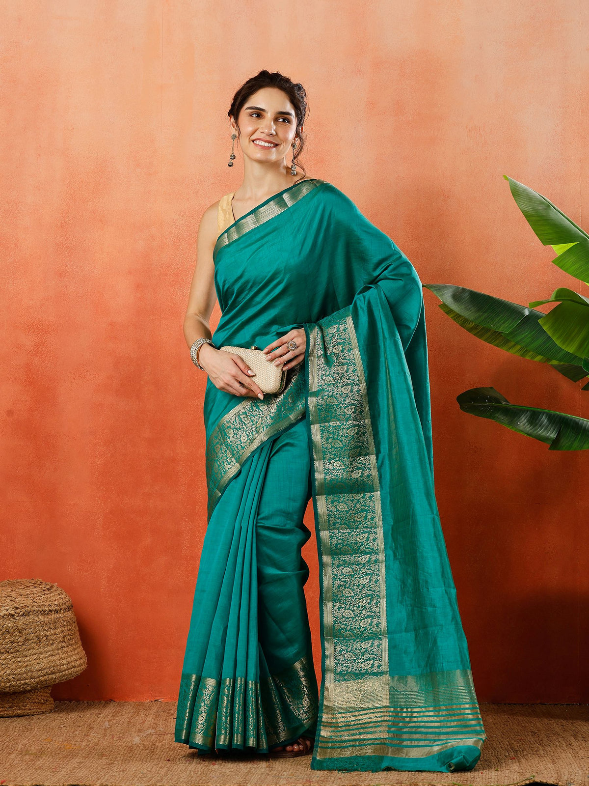 Green Zari Work Art Silk Saree