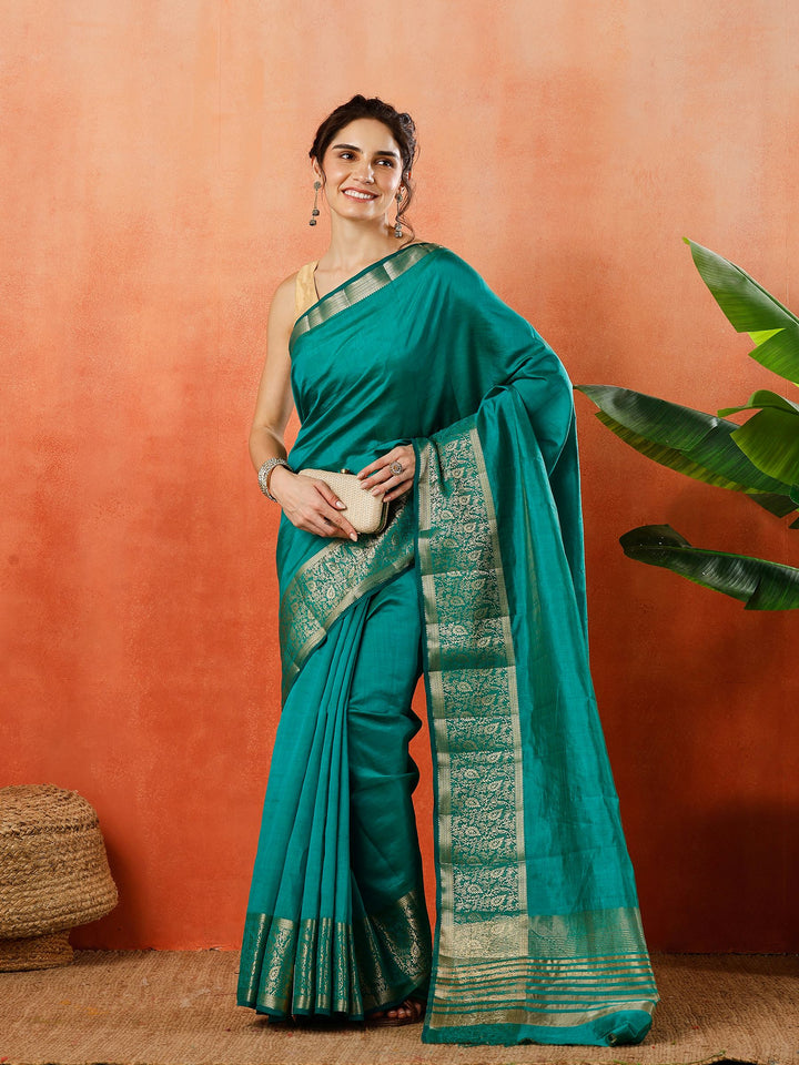 Green Zari Work Art Silk Saree