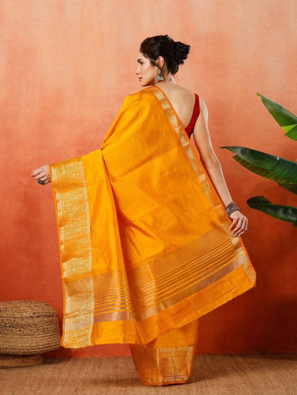 Mustard Zari Work Art Silk Saree