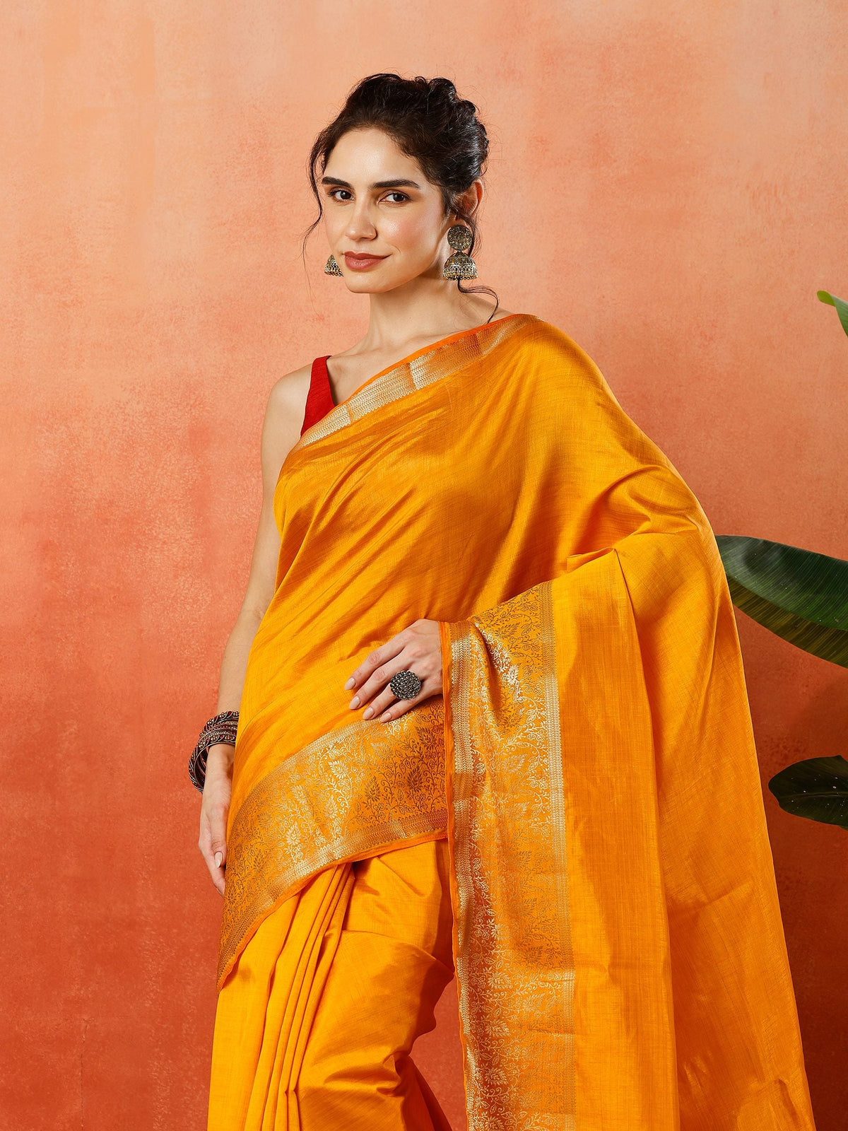 Mustard Zari Work Art Silk Saree
