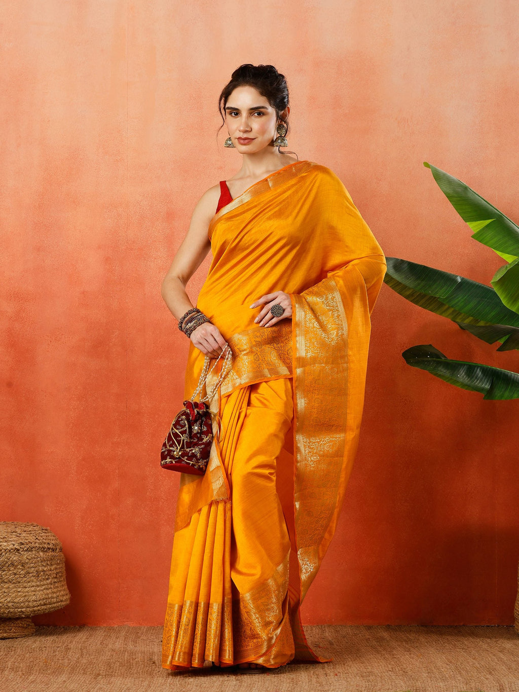 Mustard Zari Work Art Silk Saree