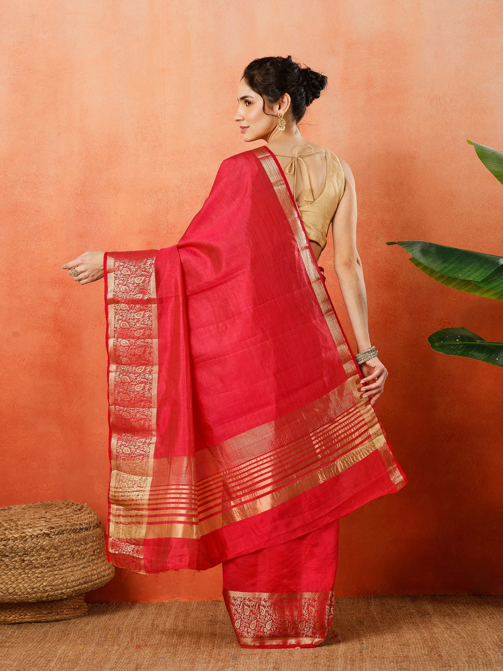 Pink Zari Work Art Silk Saree