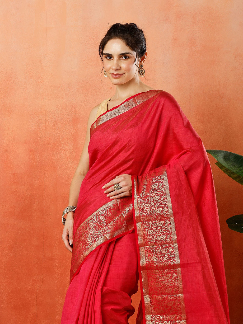 Pink Zari Work Art Silk Saree