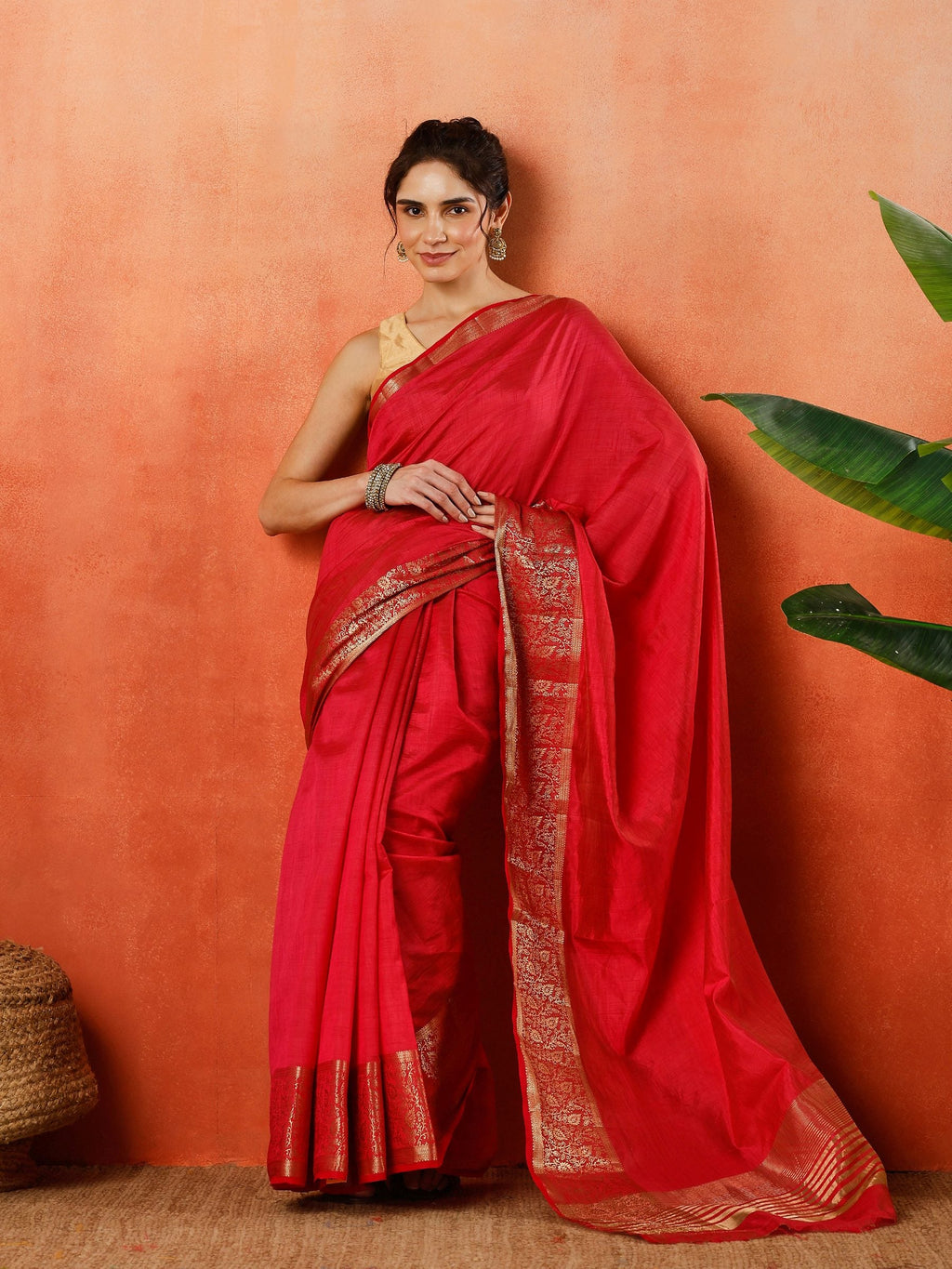 Pink Zari Work Art Silk Saree