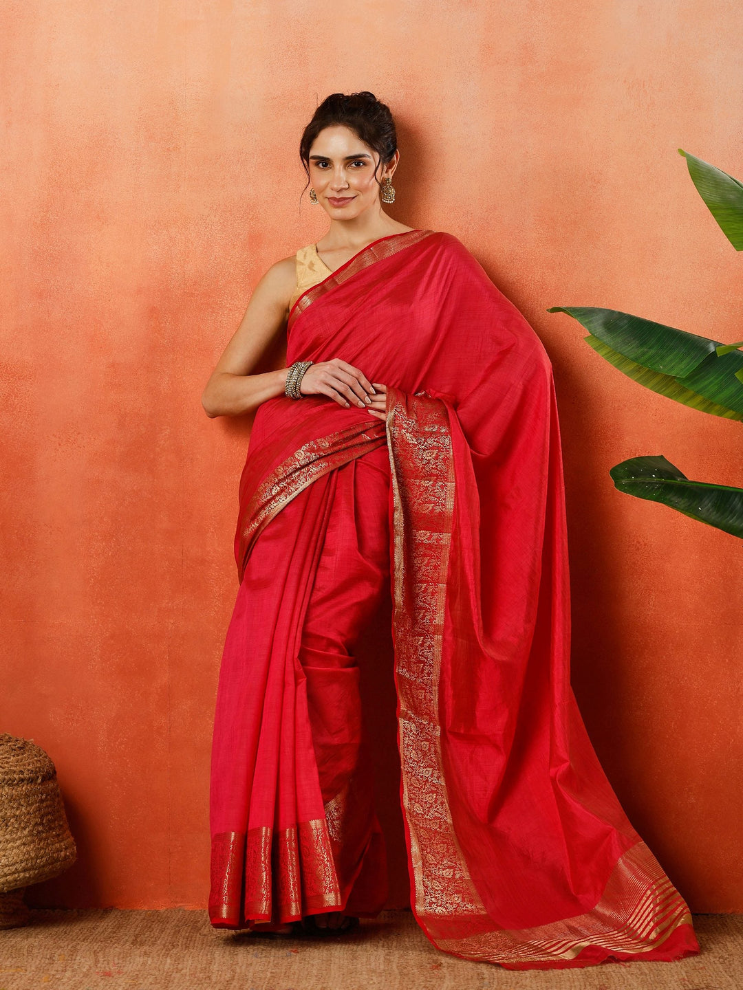Pink Zari Work Art Silk Saree