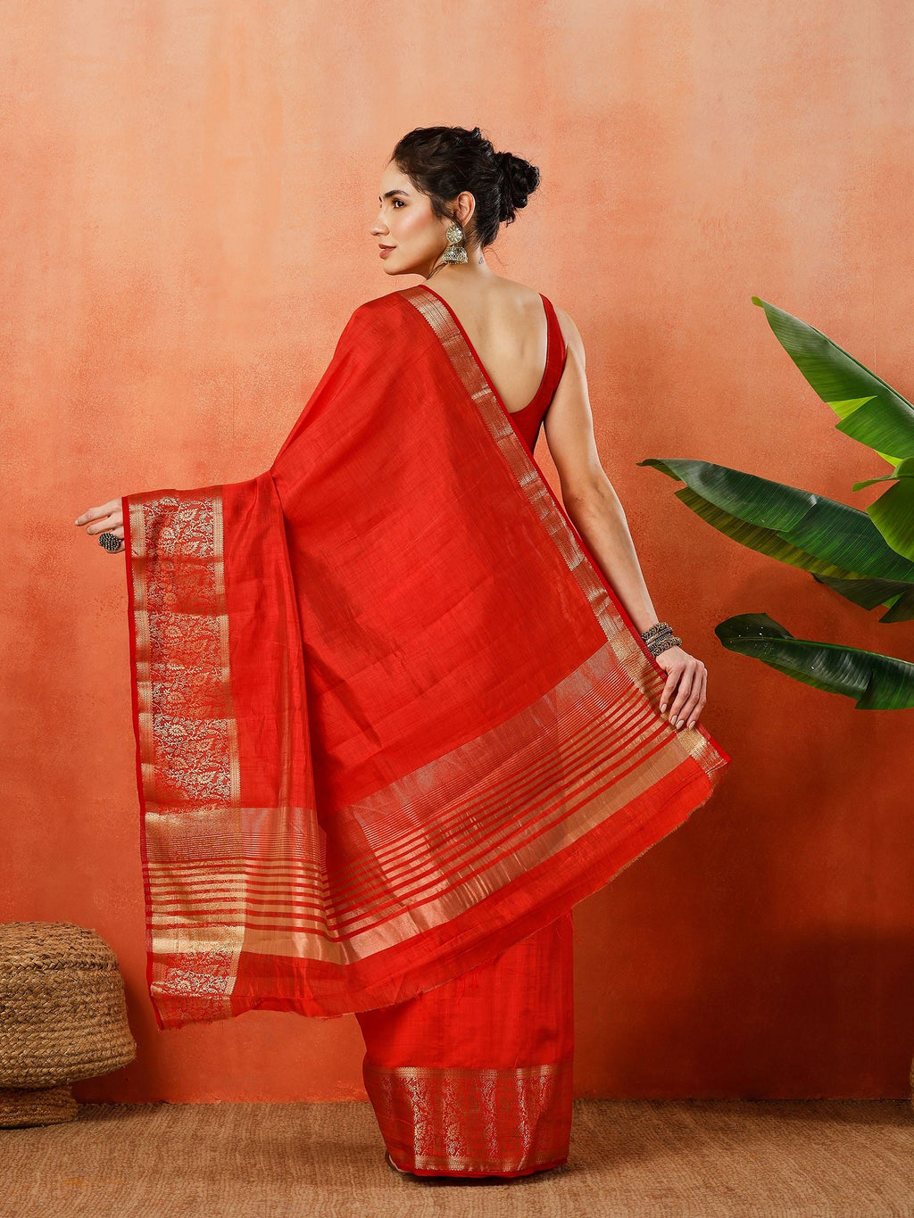 Rust Zari Work Art Silk Saree