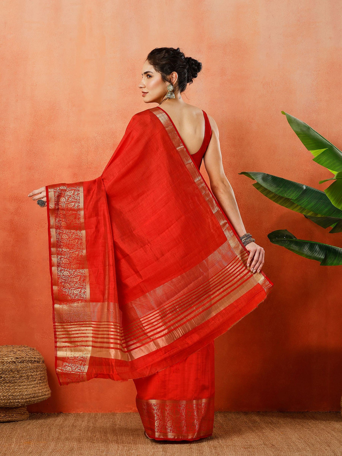 Rust Zari Work Art Silk Saree