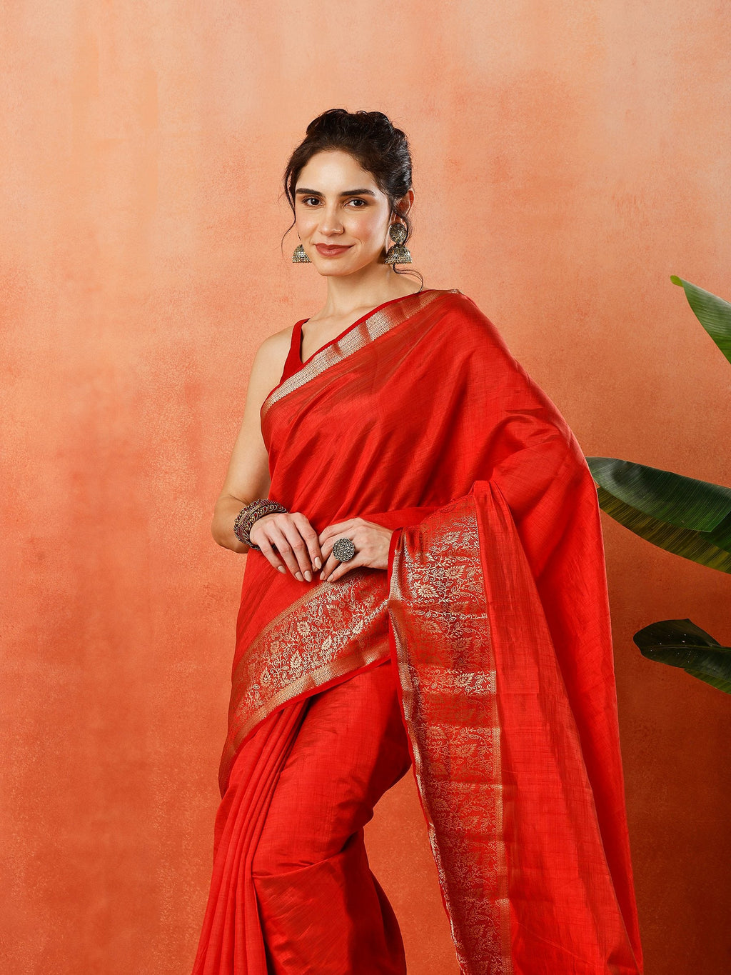 Rust Zari Work Art Silk Saree