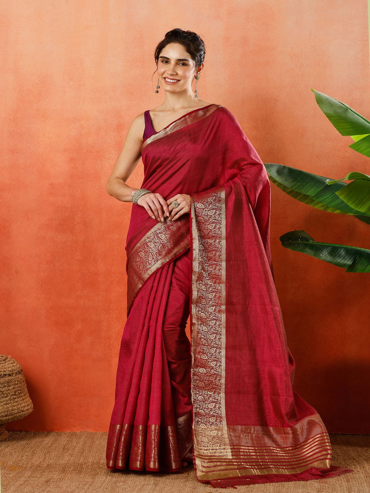 Wine Zari Work Art Silk Saree