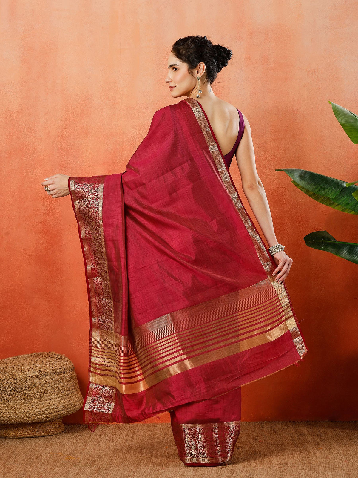 Wine Zari Work Art Silk Saree